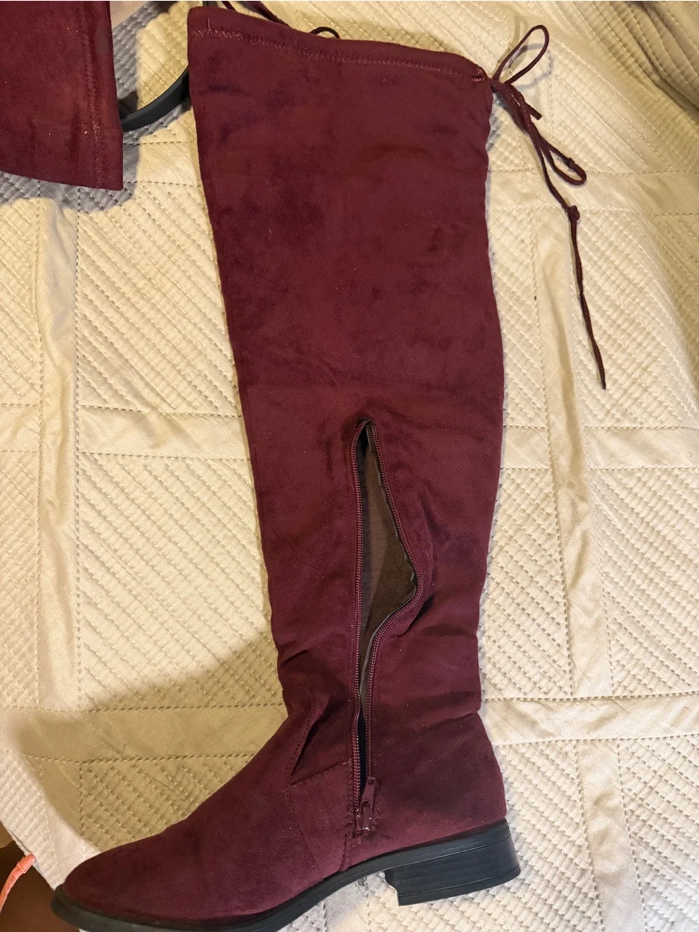 Women's Over-the-Knee Suede Boots - Burgundy